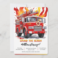 Editable Boy Fire Truck Birthday