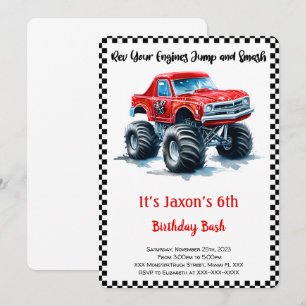 Editable Boy Monster Truck Birthday  Invitation