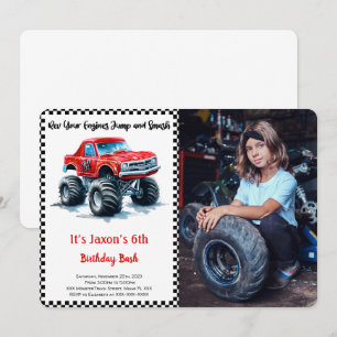 Editable Boy Monster Truck Birthday Photo  Invitation