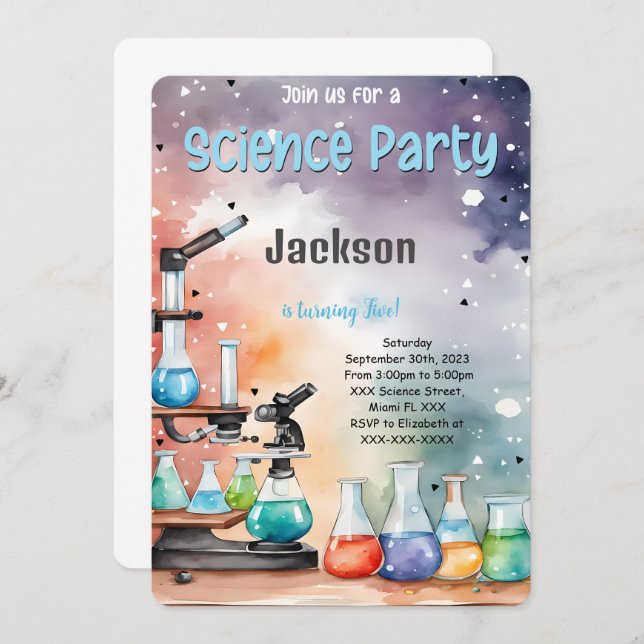 Editable Boy Science Birthday Party  Invitation (Front/Back)
