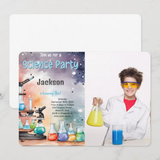 Editable Boy Science Birthday Party Photo Invitation