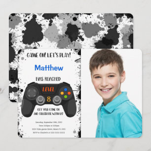 Editable Boy Video Game Birthday Photo Invitation
