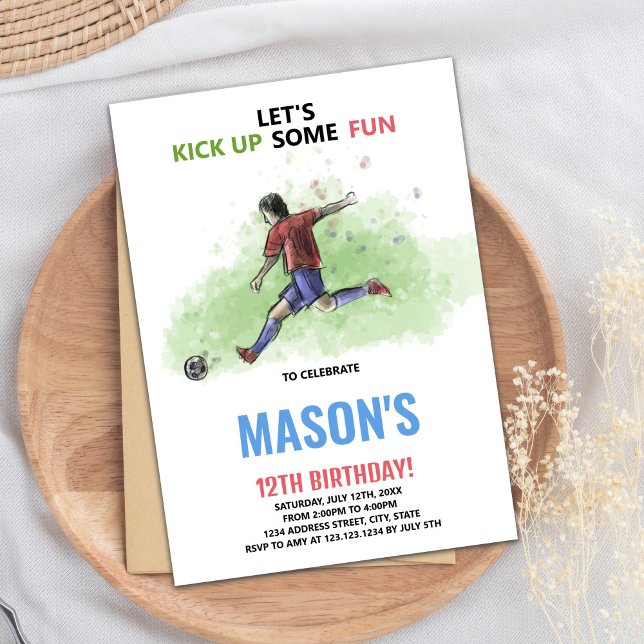 Editable Boys Action Sports Party Card (Running Soccer Birthday Invitations)