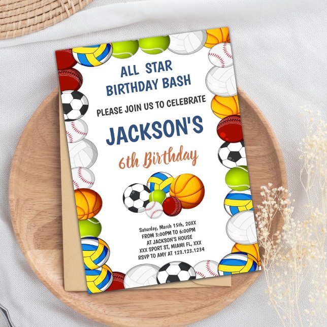 Editable Boys Athletic Party Invite (Yellow Green Sports Birthday Invitations)