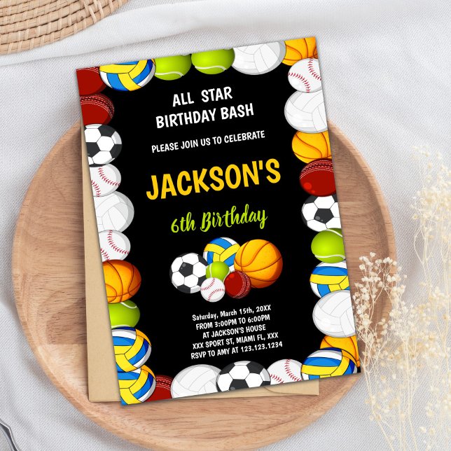 Editable Boys Athletic Party Invite (Orange with black Sports Birthday Invitations)