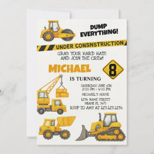 Editable Boys Construction Birthday Invitations