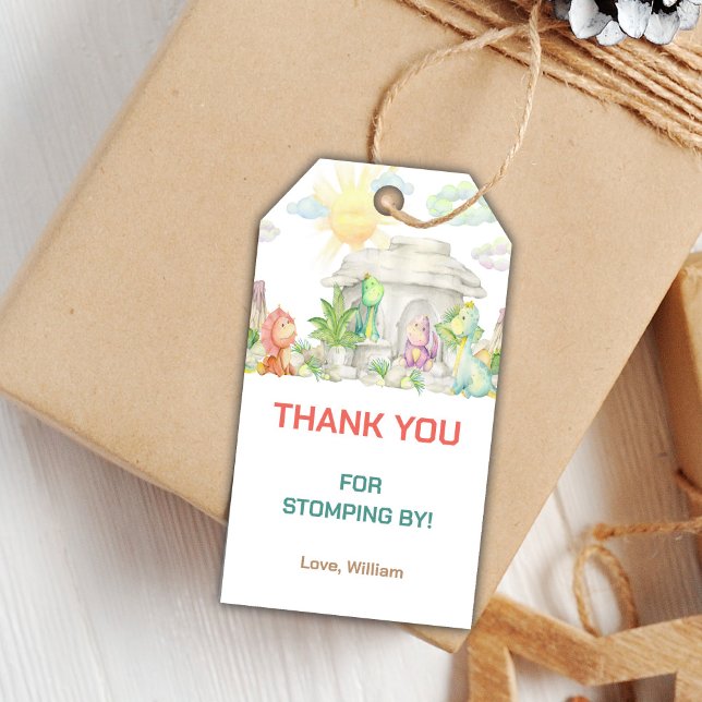 Editable Boys Party Favor Tags with Cute T-Rex (Dinosaur Birthday Gift Tags)