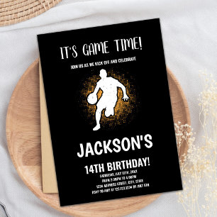 Editable Boys Sports Party Card with Black Back