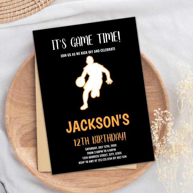 Editable Boys Sports Party Card with Court Strate (Basketball Play Birthday Invitations)
