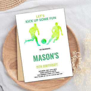 Editable Boys Sports Party Card with Field & Ball 