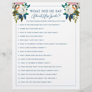 Editable Bridal Shower Game Blue White Floral Flyer