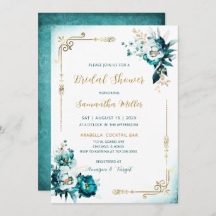 Editable Bridal Shower Teal and Gold Invitation