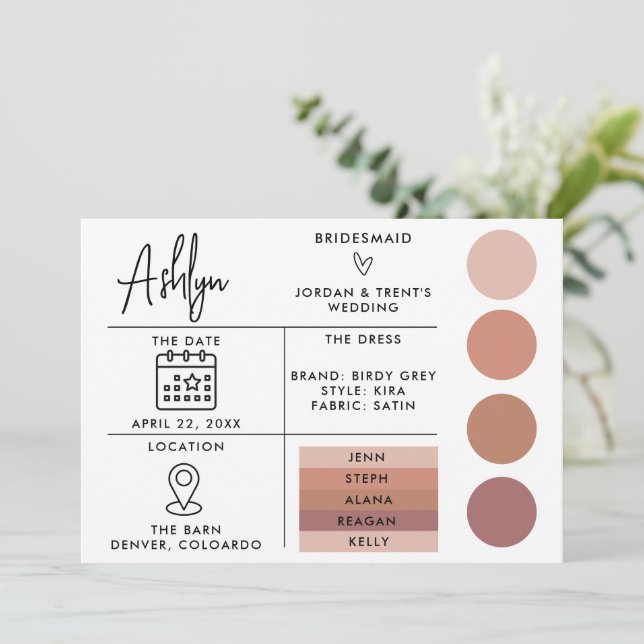 Editable Bridesmaids Info Card for Wedding  (Standing Front)