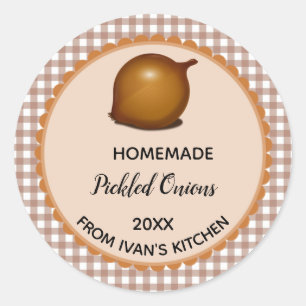 Editable Brown Gingham Pickled Onions Labels