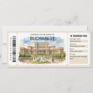 Editable Bucharest Plane Boarding Pass Ticket Invitation