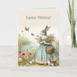 Editable Bunnies and Flowers Happy Easter Card