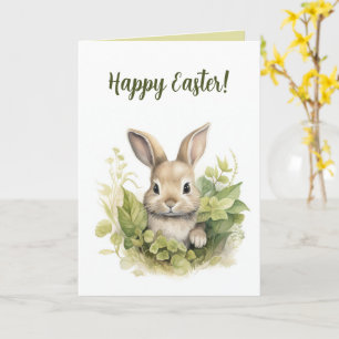 Editable Bunny and Leaves Easter Card