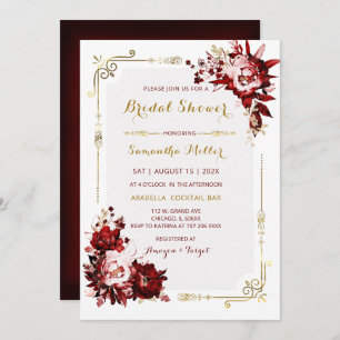 Editable Burgundy and Gold Bridal Shower Invitation