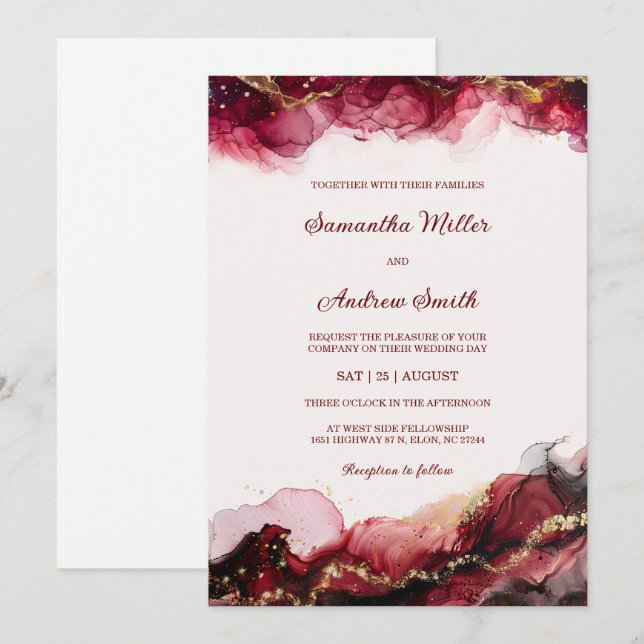Editable Burgundy and Gold Wedding Template (Front/Back)