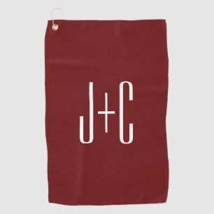 Editable Burgundy Red Background & White Text Golf Towel