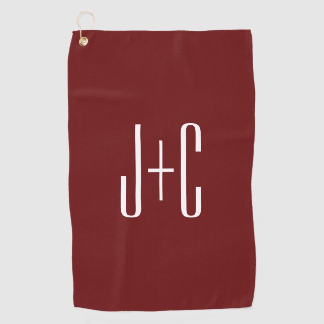 Editable Burgundy Red Background & White Text  Golf Towel (Front)