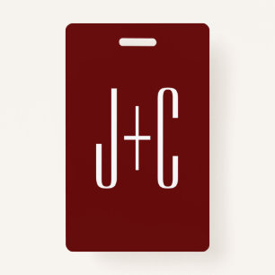 Editable Burgundy Red Background & White Text  ID Badge