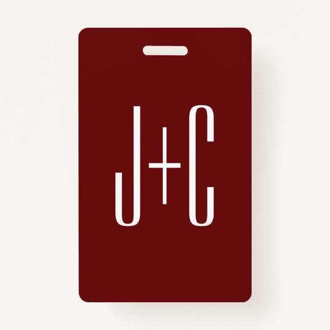Editable Burgundy Red Background & White Text  ID Badge (Front)