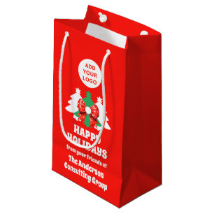 Editable Business Logo Happy Holidays Christmas Small Gift Bag