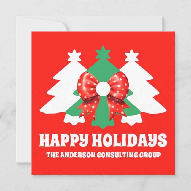 Editable Business Logo QR Code Happy Holidays Card (Front)