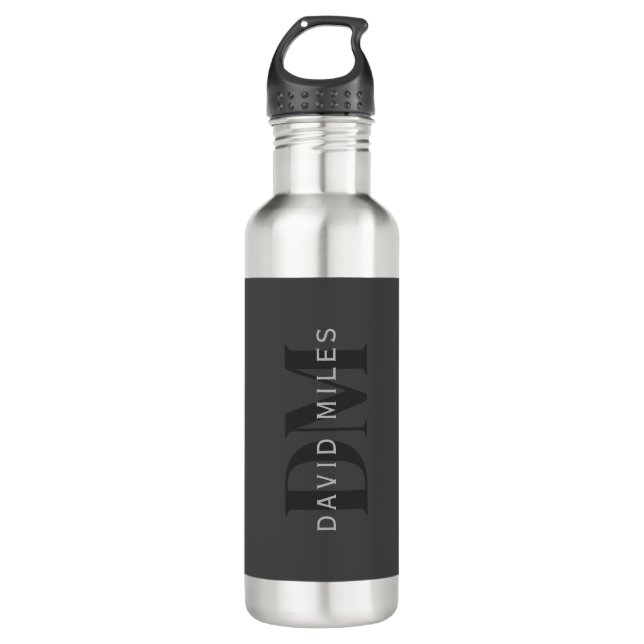 Editable Business Name (or any other text) Grey 710 Ml Water Bottle (Front)