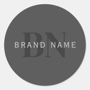 Editable Business Name (or any other text) Grey Classic Round Sticker