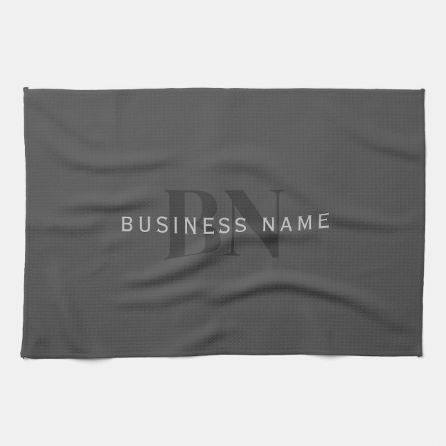Editable Business Name (or any other text) Grey Tea Towel (Horizontal)