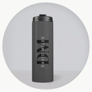 Editable Business Name (or any other text) Grey Thermal Tumbler