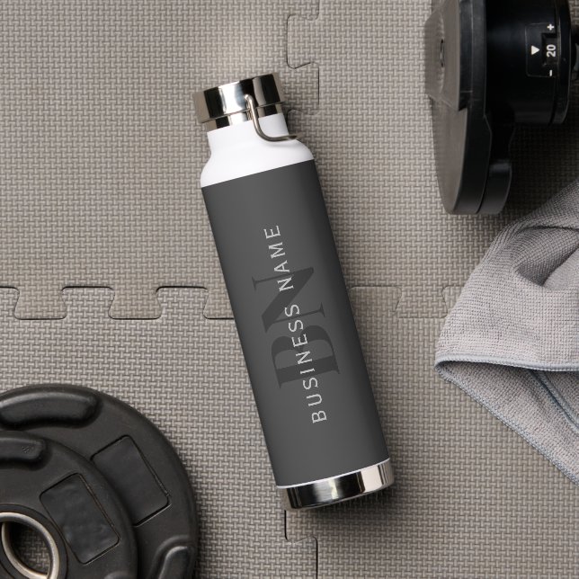 Editable Business Name (or any other text) Grey Water Bottle (Gym)