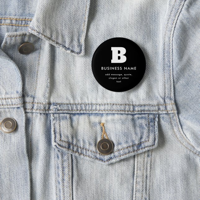 Editable Business Name & Slogan | Black & White 6 Cm Round Badge (In Situ)