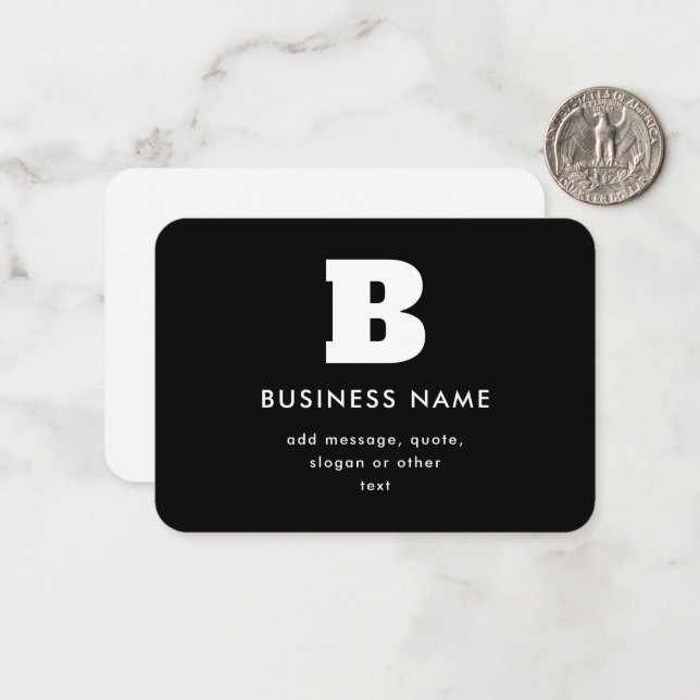 Editable Business Name & Slogan | Black & White Card (Front/Back In Situ)