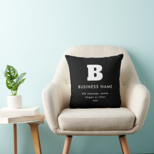 Editable Business Name & Slogan   Black & White Cushion