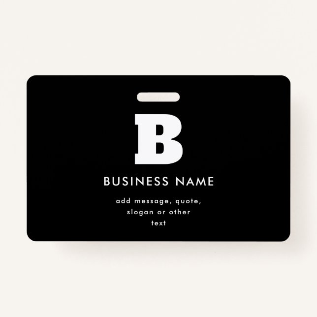 Editable Business Name & Slogan | Black & White ID Badge (Front)