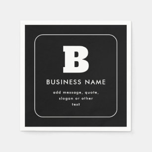 Editable Business Name & Slogan Black & White Napkin