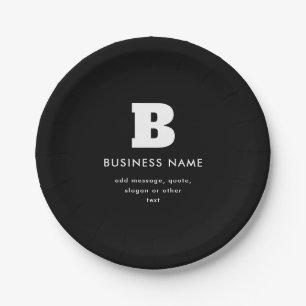 Editable Business Name & Slogan Black & White Paper Plate