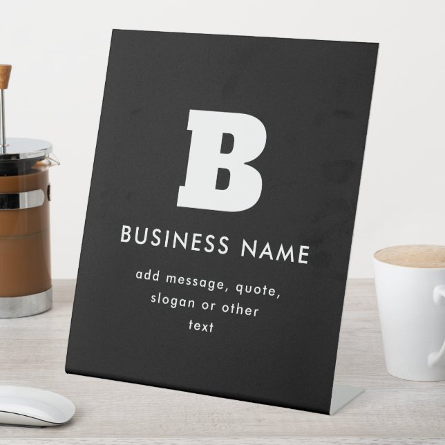 Editable Business Name & Slogan | Black & White Pedestal Sign (In SItu)