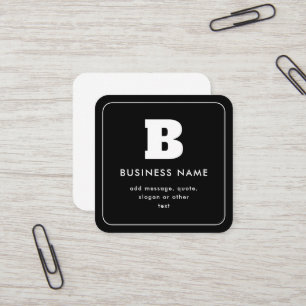 Editable Business Name & Slogan   Black & White Square Business Card