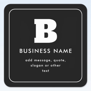 Editable Business Name & Slogan   Black & White Square Sticker
