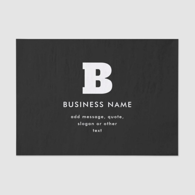 Editable Business Name & Slogan | Black & White Tissue Paper (Front)