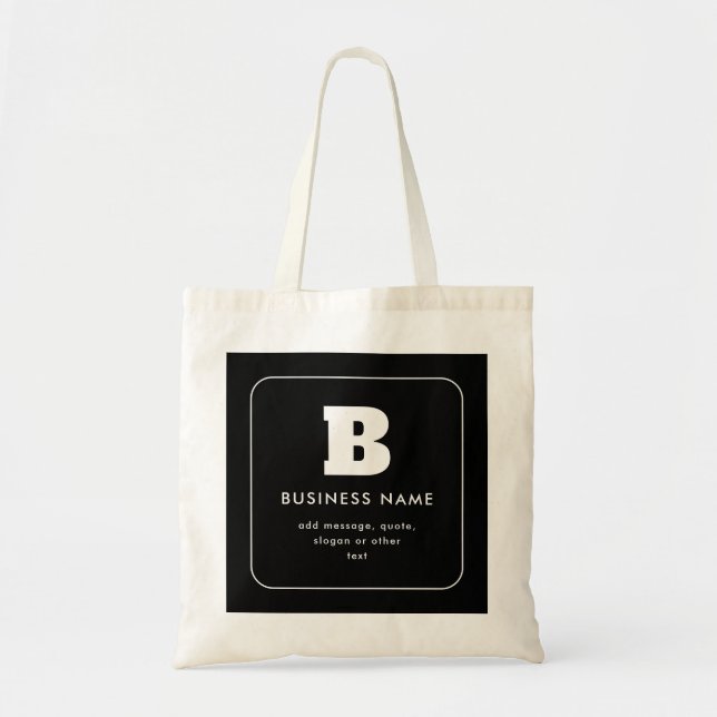 Editable Business Name & Slogan | Black & White Tote Bag (Front)