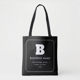 Editable Business Name & Slogan   Black & White Tote Bag