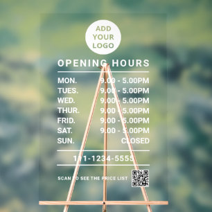 Editable Business Opening Hours logo qr code Acrylic Sign