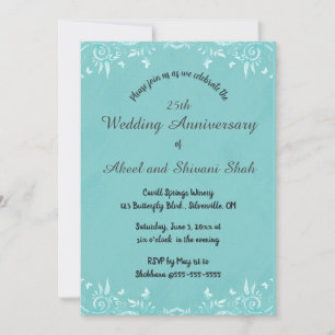 Editable Butterflies and Swirls on Turquoise Blue Invitation