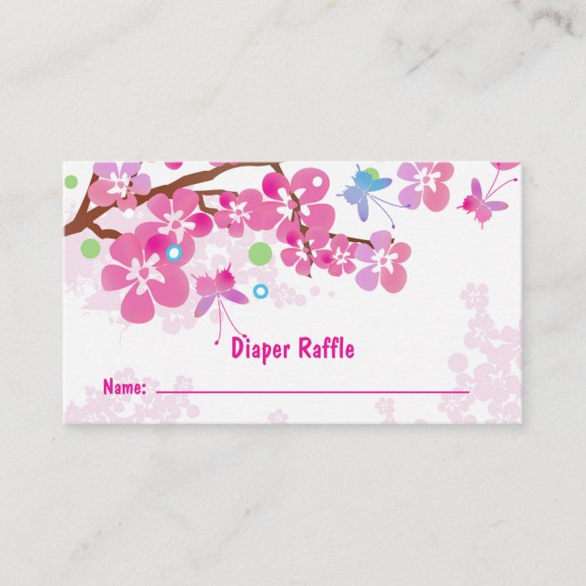 Editable Butterflies Diaper Raffle Enclosure Card (Front)