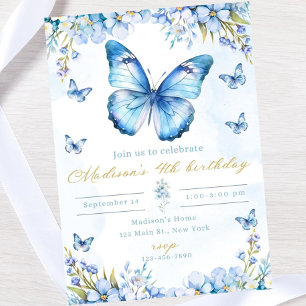 Editable butterfly birthday invitation-blue butter invitation